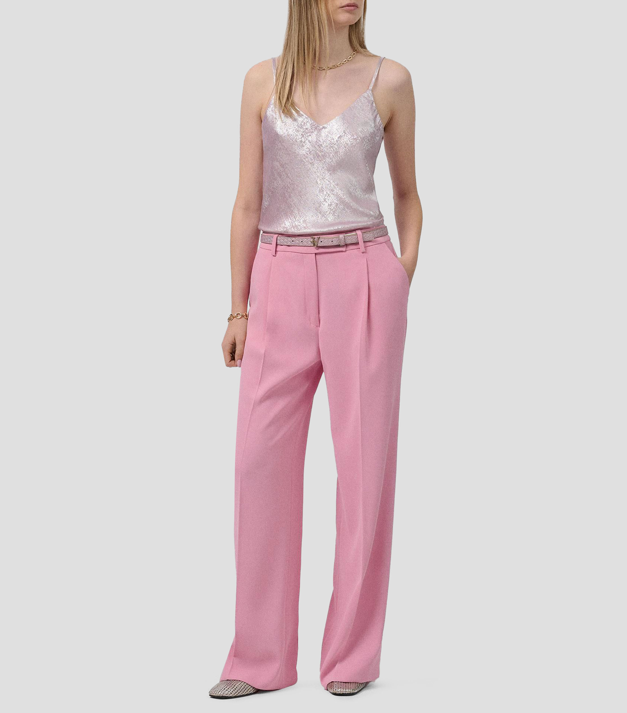 Top cuello V sin mangas metalizada Mujer